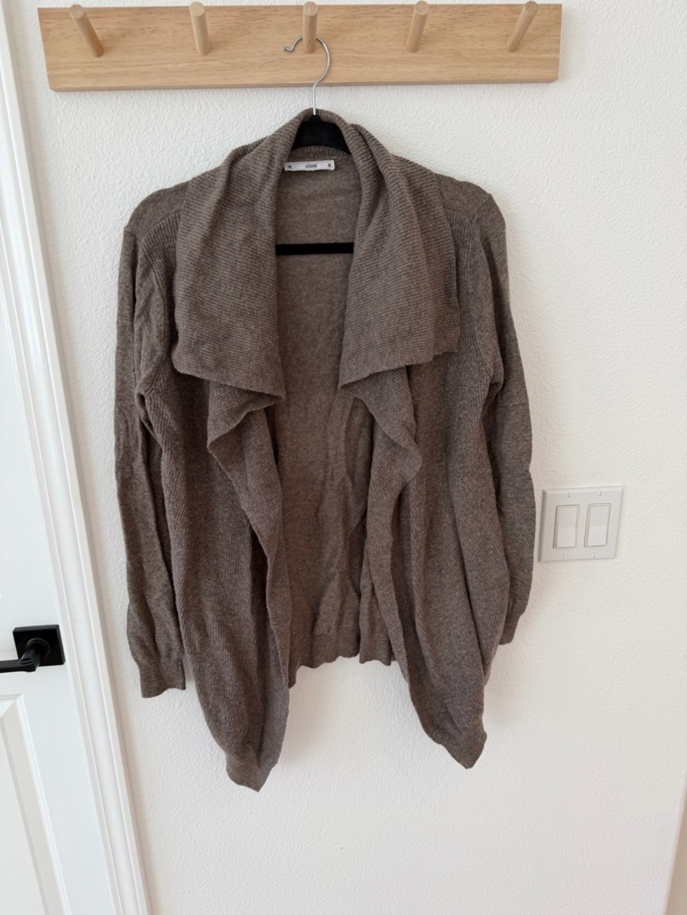 Sioni Taupe Brown Open-Front Cashmere Cardigan